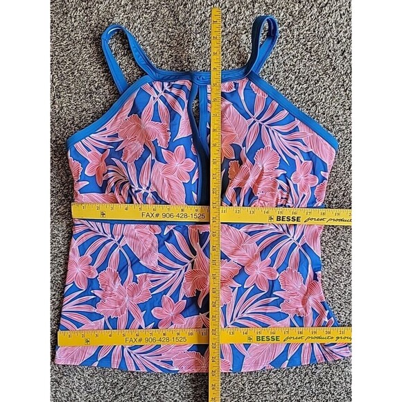 Swim Top Floral 18 DDD Halter Tankini Blue Coral Padded Bra Lands End XL S488 - Picture 4 of 8